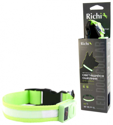 Ошейник Richi Led лента, нейлоновый S 32-34 см зеленый