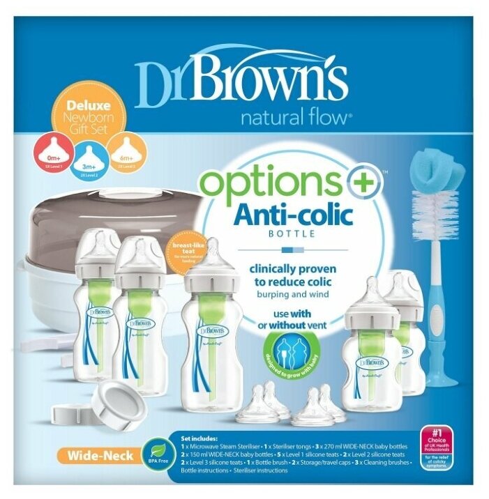 Dr.Brown's Набор Deluxe с контейнером для стерилизации в СВЧ с щипцами и 5 бутылочек "Options+" Dr.Brown's Набор Deluxe с контейнером для стерилизации в СВЧ с щипцами и 5 бутылочек "Options+"