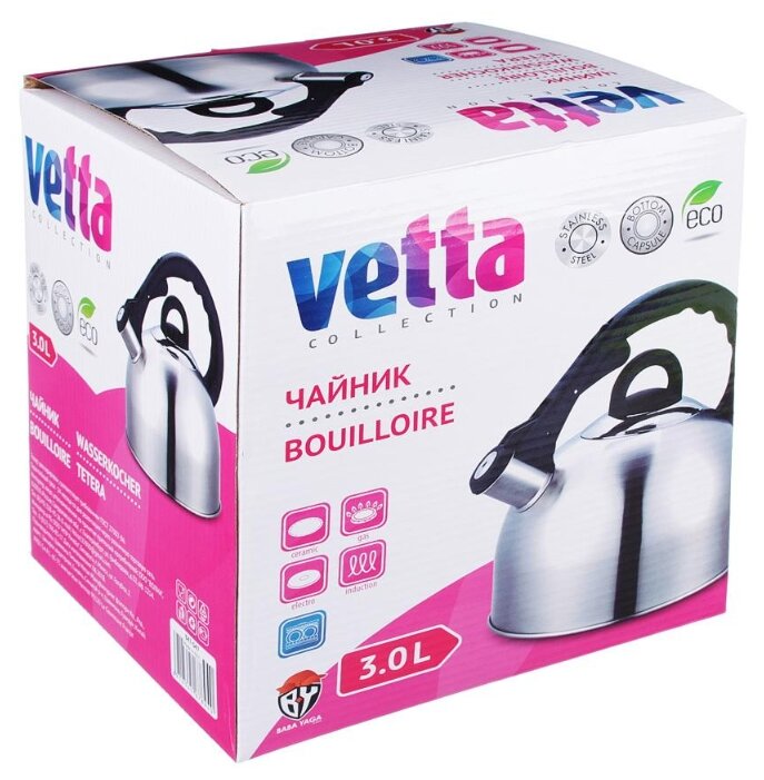 Vetta Чайник RWK-038-3.0L-S 3 л, серебристый/черный Vetta Чайник RWK-038-3.0L-S 3 л, серебристый/черный