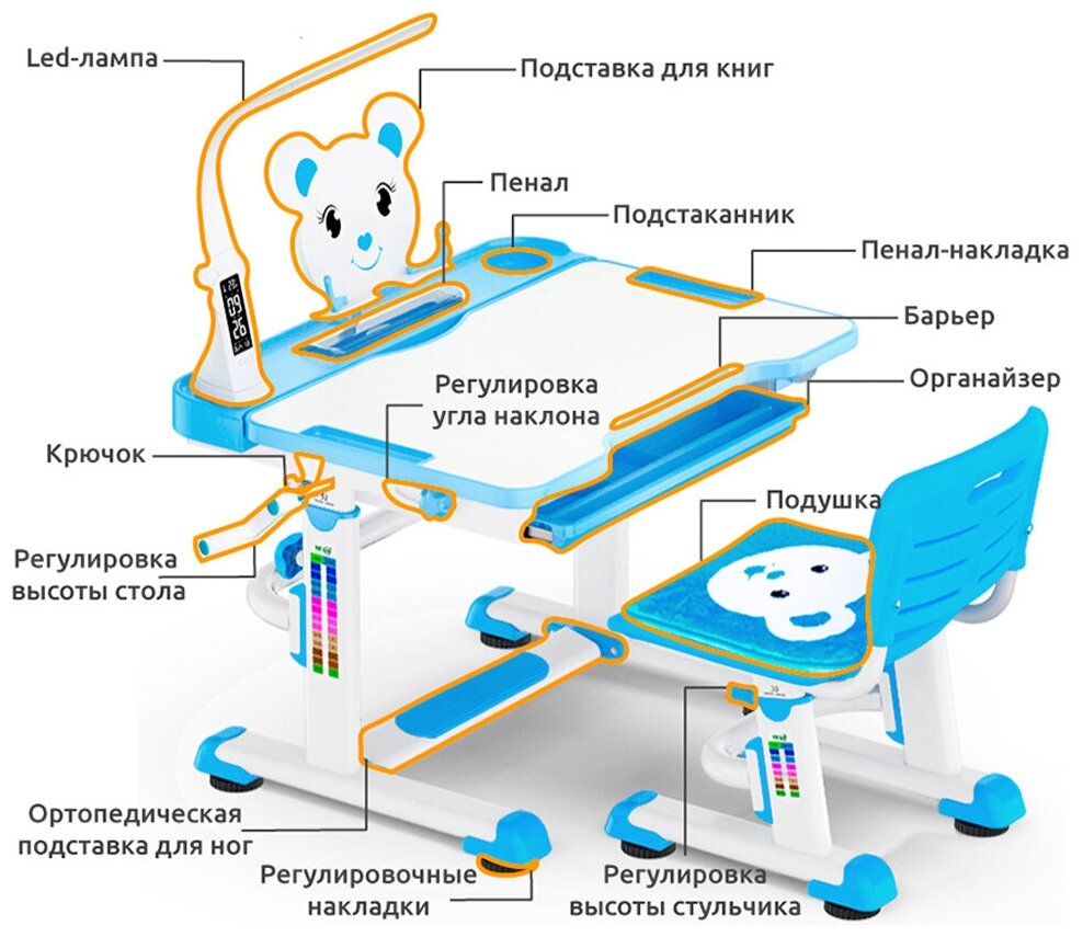 Комплект парта и стульчик Mealux bd-04 с лампой (EVO-04 New)