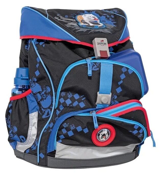 Ранец DerDieDas ErgoFlex XL "Пес на скейте" 850г, 5 предметов (ранец, пенал с наполнением, пенал без наполнения, спортивная сумка)