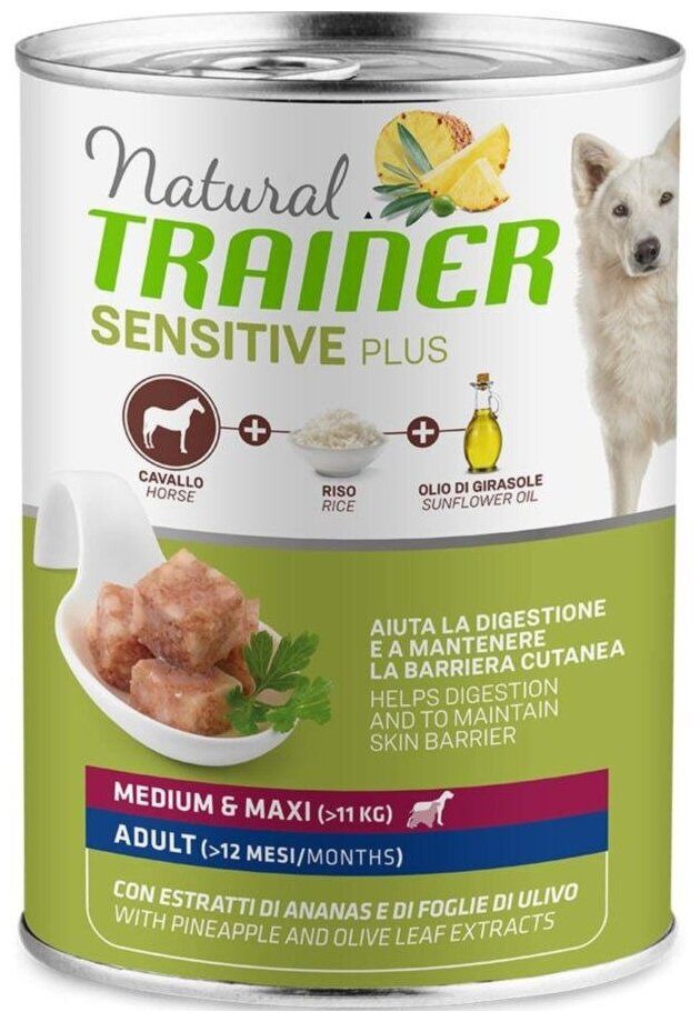 Влажный корм для собак TRAINER Natural, при чувствительном пищеварении, конина, с рисом 24 шт. х 400 г (для средних и крупных пород) Влажный корм для собак TRAINER Natural, при чувствительном пищеварении, конина, с рисом 24 шт. х 400 г (для средних и крупных пород)